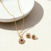 Golden Ruby Bloom Jewelry Set