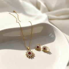 Golden Ruby Bloom Jewelry Set