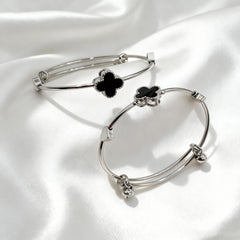 Silver Noir Clover Bangles